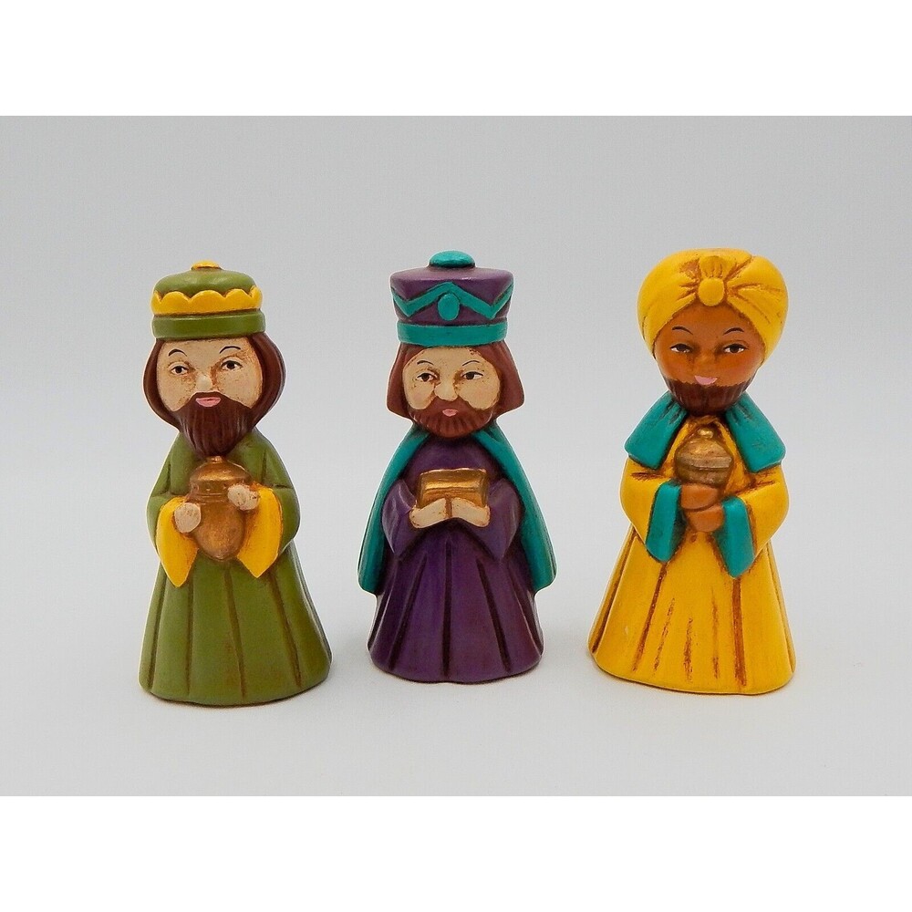 Nativity Figures 3 Kings Wise Men Ceramic Mold Hand Painted 4-1/2 Inch Christmas